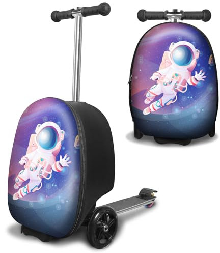 ALVOD Roller-Koffer für Kinder im Alter von 6–12 Jahren Kindergepäck, Blau, Astronaut