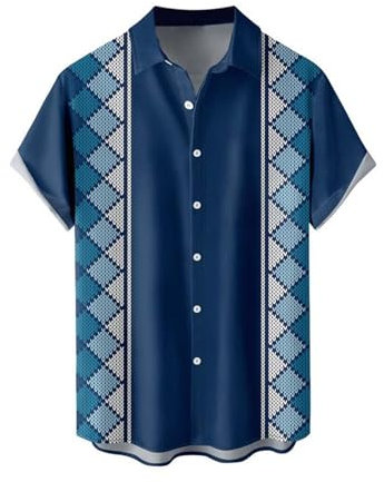 Men's T-Shirts, Men's Linen Shirts Short Sleeve Casual Button Down Cotton Cuban Shirt Summer Beach Camp Tops Regular Fit Traditional Pattern Print Mexico Shirts for Men Tee