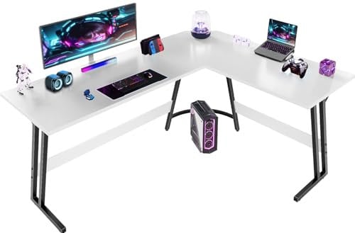 Devoko L Shaped Gaming Desk 160x130x75cm With Removable Monitor Stand, Corner Computer Desk Large PC Writing Table for Home and Office,Easy to Assemble, White Frosted