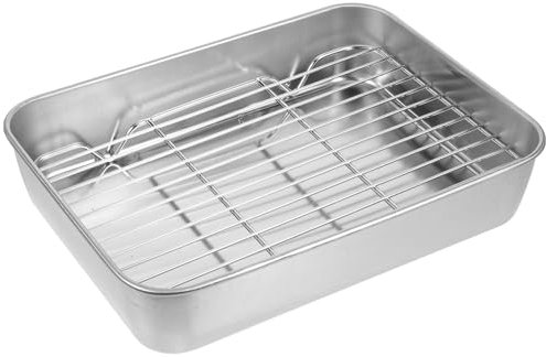 Luxshiny Stainless Steel Barbecue Dish with Wire Rack Heavy Duty Grill Tray for Oven and BBQ 9 Inch Roasting Pan with Cooling Rack Ideal for Home Use