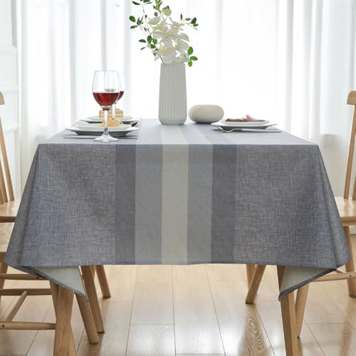 Tovaglia Grigio Chiaro Moderna 140x200 Antimacchia Biancheria Tavola Lavabile Lino Tovaglia Rettangolare Impermeabile Giardino Tovaglia Esterno per Sala da Pranzo, Giardino, Feste Matrimoni