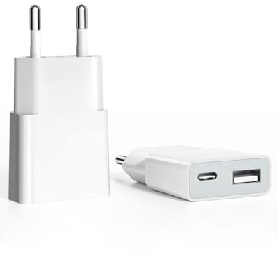 Caricabatterie USB 5V 1A 2Porte USB C + A Spina di Alimentazione Presa di Ricarica Caricatore per iPhone, Sam sung Telefono Cellulare, MP3, eBook Reader (Thickness 1.45cm/2packs)
