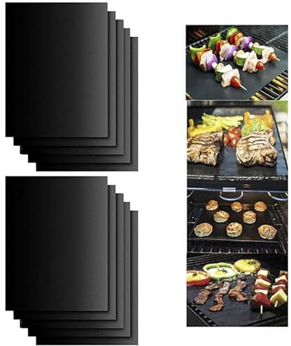 GJNMYSD BBQ Grill Mat, Set of 10 Non Stick BBQ Baking Mats Reusable for Charcoal, Gas or Electric Grill - Easy to Clean, Heat Resistant Barbecue Sheets