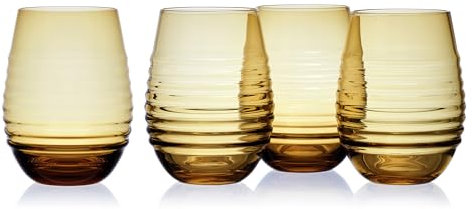 Mikasa Ciara Amber Set of 4 Stemless Wine Drinking Glasses, 18 Ounce