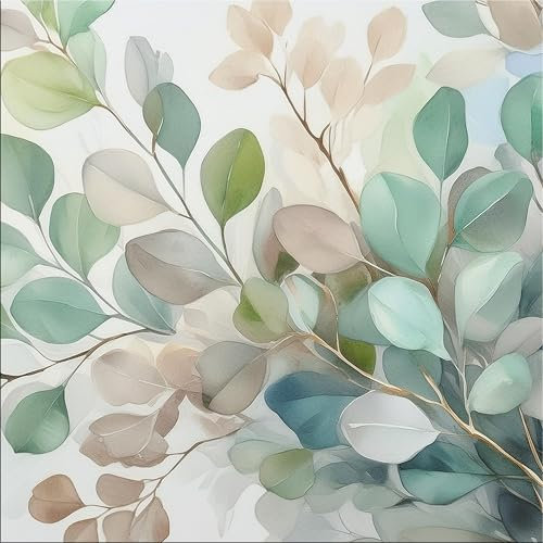 artissimo, Glasbild, 50x50cm, AG5577A, Natur und Blumen: Eukalyptus-Zweige II, Wanddekoration aus Glas, Wandbild Wohnzimmer modern, Aquarell-Malerei, mint, pastell-grün