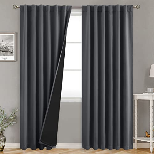 BGment Dunkelgraue 100% Verdunkelungsvorhänge für Schlafzimmer, 200 cm, verdunkelnde Wohnzimmerpaneele mit Thermofutter, Stangentasche und Rückenlasche, doppellagig, Raumverdunkelungsvorhänge, 2