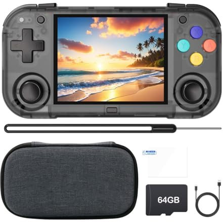 NULA XU Mini M - Console da gioco portatile con scheda TF da 64 G, sistema Cortex-A53 Linux, schermo IPS da 2,8 pollici, portatile, ricaricabile, con custodia