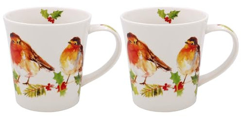 Lesser & Pavey Christmas Winter Robins Set of 2 Mugs - Robin Themed Gift Idea - UK Design, Hot Drinks, Tea, Coffee - Christmas Drinkware