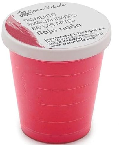 Pigmento en polvo rojo neón brillante para manualidades | Ideal para crear pinturas personalizadas | Poder de teñido intenso | Fácil de usar | Económico. | 30 cc