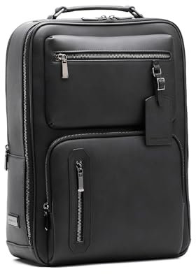 Maverick & Co. Explorer Plus Leather Laptop Backpack – Stylish Work & Business Bag for Men and Women, Travel Tech Daypack, Black, One Size, Light to Carry All Day Long