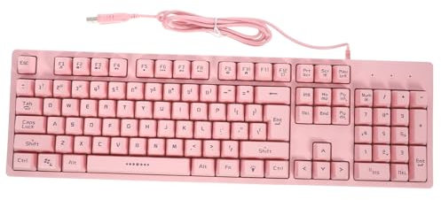 Angoily Multi-functional Wired Keyboard Pink Backlit Mechanical Keyboard for Laptop Gaming Keyboard Height Adjustment
