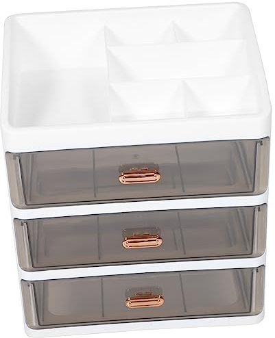 Cabilock Cosmetics Storage Box Desktop Organizer 3 Amber Yellow Drawers Tabletop Storage Case for Sundries and Stationery in Bedroom