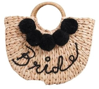VONCYKI Bolso de paja personalizado para novia, regalo de despedida de soltera, bolsa de paja portátil simple de media luna, ideas de regalo de boda, fiesta, bolsa de playa de verano, Black, Talla