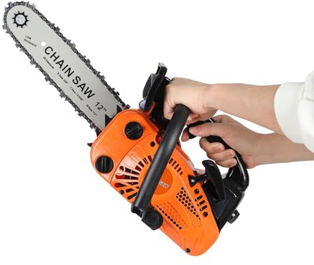 25.4cc Gas Chainsaw, 2-Stroke Portable Top Handle Chain Saw with 12-Inch Bar & Automatic Oiler, Handheld Cordless Chainsaw for Tree Pruning, Wood Cutting, and Garden Orange