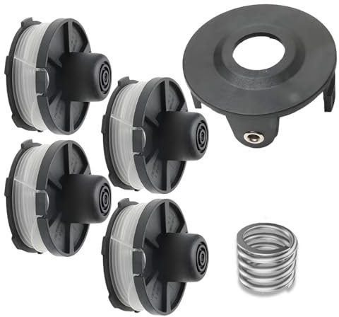 4 Ersatzspulen+1 Trimmerabdeckung+1 Feder,Kompatibel mit Makita Akkusense 18V DUR181/RF/Z,Ersetzt 195858-1/196146-9,Rasentrimmer Fadenspule Spulenkappen