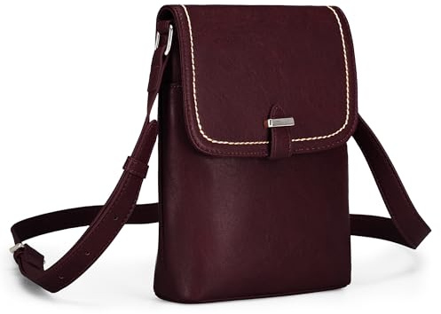 befen Echtleder Handytasche zum Umhängen Damen RFID-Blockierung Handy Umhängetasche Damen Klein Leder Handtasche mit Geldbörse zum Umhängen, Crossbody Bag mit Verstellbar Schultergurt, Weinrot