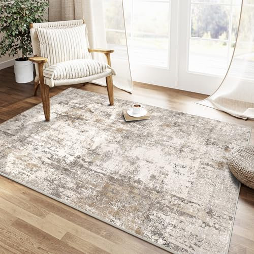Waschbare Teppiche Gegend Teppich 90 x 150cm Braun Grau Modern Abstrakt Wohnzimmer Schlafzimmer Teppisch rutschfest Kurzflor Weich Rugs for Living Room Carpet for Esszimmer Büro