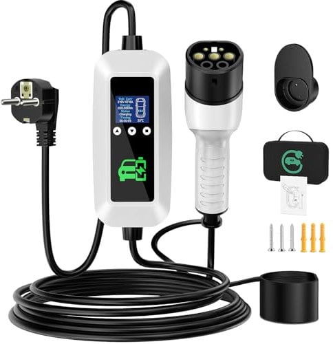 FNITAER EV Ladekabel Typ 2 3.68kW, [6m, 16A, 1-Phasig],Ladekabel elektroauto typ 2 mit Steuerbarer Digitalanzeige und 0-12h Zeitverzögerung,Tragetasche und EV-Ladegeräthalterung für Allen PHEV und EV