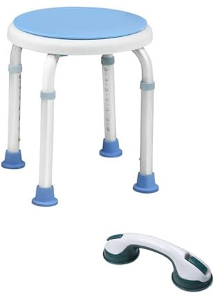 VANCHEMO Duschhocker 37-53 cm Höhenverstellbar Duschstuhl 360° Drehbarer Badhocker mit Griff Aus Alu und Kunststoff, Badhocker Anti-Rutsch mit Saugnapf Haltegriff Badewannengriff, Typ B