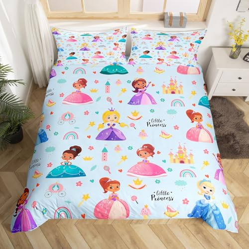 Homewish Bettbezug 140 x 200 cm, magische Prinzessin, Bettwäsche, Motiv: blaues Schloss, Bettwäsche-Set, Prinzessin, Kawaii, Cartoon, Regenbogen, niedlich, Mikrofaser
