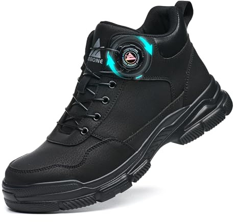 Botas de Seguridad para Hombre Mujer Impermeable Botas de Trabajo Ligeros Zapatos de Seguridad Antideslizantes Calzado de Seguridad con Punta de Acero Zapatillas Trabajo Hebilla giratoria，Negro，44 EU