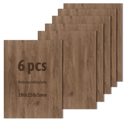 6 Stück Walnuss Holzplatte,Nicht-Sperrholzplatte,Unbehandeltes Bastelholz für Modellbau,Laserschneiden,Lasergravieren,Brandmalerei (200x150x5mm)