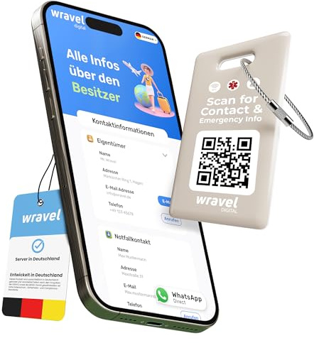 Digitaler Kofferanhänger mit NFC & QR-Code | Smartes Adressschild für Gepäck | Datenschutz statt Namensschild | Wiederverwendbar | Für Reise & Geschäftsreise (Sandbeige, 1er Set)