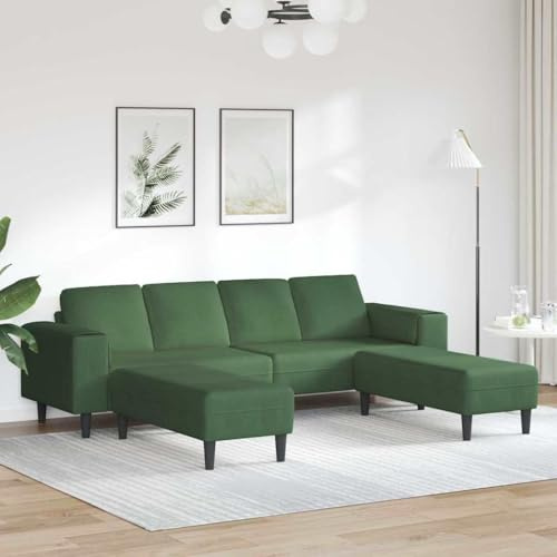 QJBSAVVA U-Form 4-Sitzer Cordsofa Dunkelgrün 208 cm breit Modernes Schlafsofa mit atmungsaktivem Stoff & stabilem Holzrahmen Bequeme Sitzecke für Wohnzimmer Jugendzimmer
