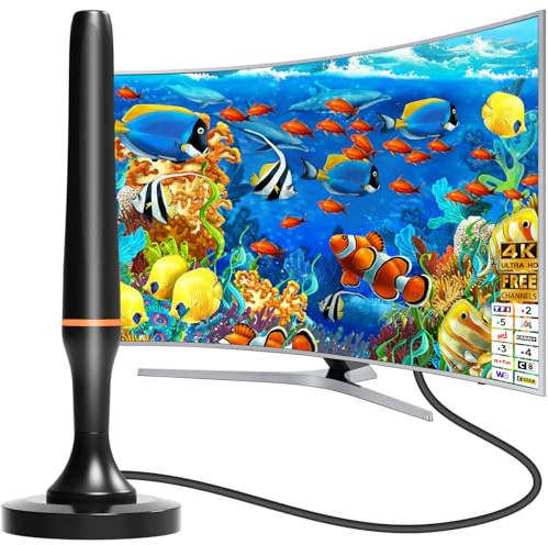 Antenne TV Intérieure Puissante TNT HD 2026,Antenne TV Intérieure pour Téléviseur Intelligent,Compatible DVB-T2,4K 1080P,Antenne TNT intérieur-Chaînes Locales Gratuites, Câble 2,5m, Orange