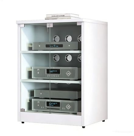 Joytar Stereo-Schrank, Medienschrank, AV-Medienregal mit abschließbaren Türen, Tür aus gehärtetem Glas, verstellbare Einlegeböden(3rd Floor)