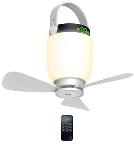 Lodoot Ventilateur de camping rechargeable USB 8000 mAh 4 vitesses avec lampe LED pour la maison et l'extérieur