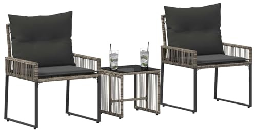 vidaXL Gartenmöbel Set 7 pcs Grau und Dunkelgrau Poly-Rattan, Gartenmöbelset, rustikales Design, wetterfest, schicke Rattan-Sitzgruppe für Terrasse, Komfort und Entspannung