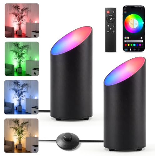 Lam(MS)pen LED Uplight Spot, RGBW 9W Smart Bluetooth Bodenstrahler, 2pcs | mit Fußschalter, Fernbedienung&APP Steuerung, Dimmbar, Timer, Musik, IP44 Bodenlampe für Pflanzen Innen