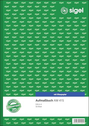 Sigel AM415 Aufmaßbuch, mit Blaupapier, DIN A4, 50 Blatt | AM415, mikroperforiert mit Abheftlochung