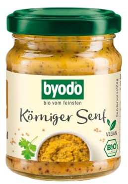 Byodo Krniger Senf Mittelscharf, 6er Pack (6 x 125 ml) - Bio Senf mit Orange, Fruchtig-Würzig, Frische Herstellung in Kleinen Chargen, Perfekt für Gerichte, 100% Bio-Zutaten, Nachhaltige Qualität
