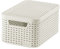 CURVER 205840 - Cesta con Tapa con Efecto Mimbre (tamaño pequeño, Polipropileno), Color Blanco