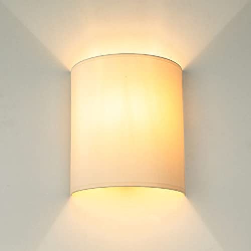 Wandleuchte Weiß Creme, Stoff Lampenschirm, Wandlampe E27, H:23 cm, Up Down Leuchte, blendarm, gemütlich, Wohnzimmer, Wandlampe Schlafzimmer