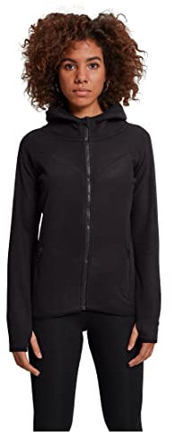 URBAN CLASSICS Felpa Donna con Cappuccio, Felpa Femminile, Maniche Lunghe in Pile, Buco Scaldamani, Taglio Lungo, Colore nero, Taglia XS