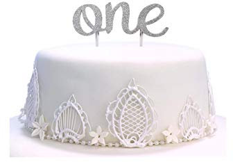 One Tortenaufsatz, handgefertigt 1. First Baby Birthday Cake Topper Dekoration – One – mit doppelseitig Gold Glitter Lager - silber
