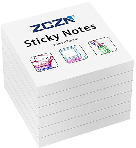 ZCZN Haftnotiz Sticky Notes Selbstklebende Haftnotizzettel Notizzettel Klebezettel 6 Blöcke, 80 Blatt, 76 x 76 mm, weiß