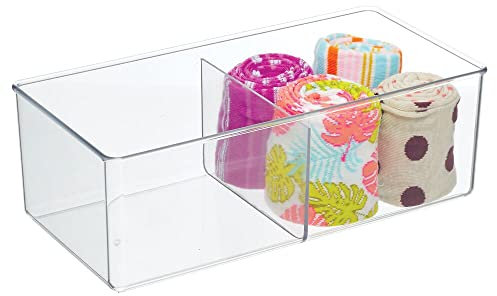 mDesign Aufbewahrungsbox mit 2 Fächern – praktische Schrankbox für das Schlafzimmer – idealer Organizer für Kleidung und Accessoires aus BPA-freiem Kunststoff – durchsichtig