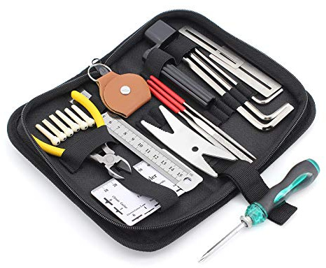 Yuhtech Gitarrenreparatur Toolkit, 26 Pcs Guitar Reparaturswerkzeug Set Gitarrenpflegeset Reinigungswerkzeug Kit für Gitarren-Ukulele/Bass/Mandoline/Banjo