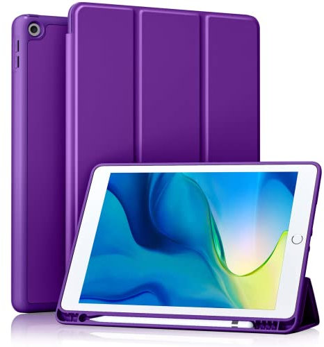 Maledan Case Compatible with iPad 9th/8th/7th Generation 10.2 inch with Pencil Holder, Premium Soft TPU Back Protective Cover for iPad 9 8 7 2021/2020/2019, Auto Sleep/Wake - Plum