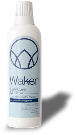 Waken Advanced Care Mouthwash, Alcohol Free with Natural Mint Extracts, 6-in-1 Protection, Vegan, Fluoride Mouthwash for Clean Teeth, Fresh Breath & Oral Care, 500ml,Packaging May Vary