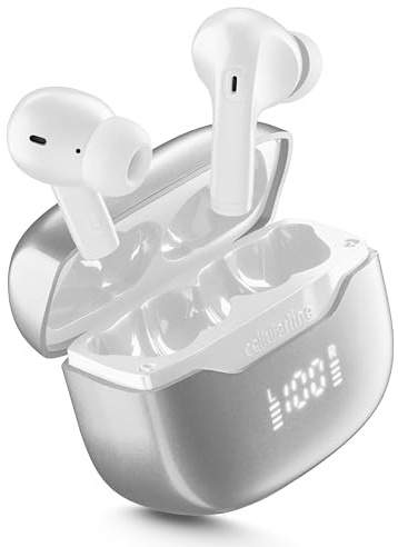 cellularline Key PRO In-Ear-Kopfhörer mit ENC, 4 Mikrofonen, LED-Anzeige, Multipoint-Technologie, 30 Stunden Wiedergabezeit, Autopairing und Touch-Steuerung, Weiß