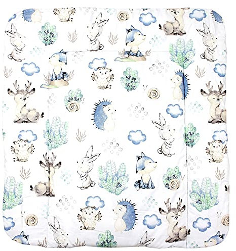 TupTam Baby Wickeltischauflage mit Baumwollbezug Gemustert, Farbe: Rehe/Igel, Größe: 75 x 85 cm