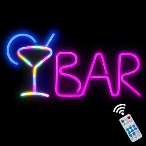 iKefe Neon LED Signs Bar Letter Light Up Beer with Remote/Colorful Cocktail Purple LED, USB & Battery Operated Bar Light for Home Bar, Pub, Bistro, Party, Valentines Day Wall Art Decorations