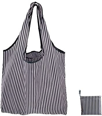 LEEQBCR faltbare Mehrwegtasche/Umweltschutz/hohe Tragfähigkeit und Kapazität, Polyester, (schwarze und weiße Streifen)