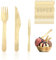 90 pièces de couverts en bois jetables, dont 30 pièces de couteaux en bois, 30 pièces de fourchettes en bois, 30 pièces de bâtonnets de fruits en bambou, couverts jetables couverts en bois dégradables