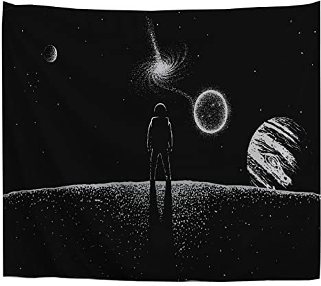 A.Monamour Wandteppich Astronaut Der Vom Planeten Schwarz Und Weiß Zum Universum Blickt Stoff Tuch Tapisserie Wandbehang Wanddeko Wandkunst Wandbilder Wandtuch für Wohnzimmer Schlafzimmer 180x230cm